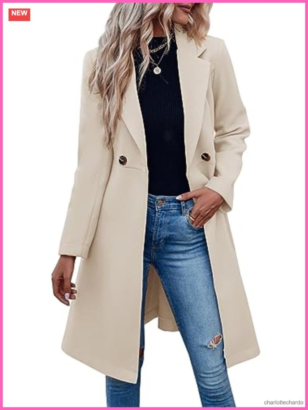 Women's Double Breasted Pea Trench Coat Warm Winter Overcoat Wool Blend